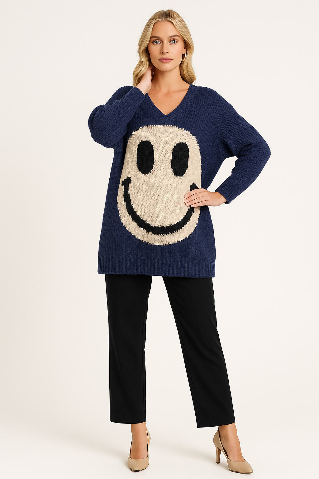 Women's Oversized Smiley Knit Sweater