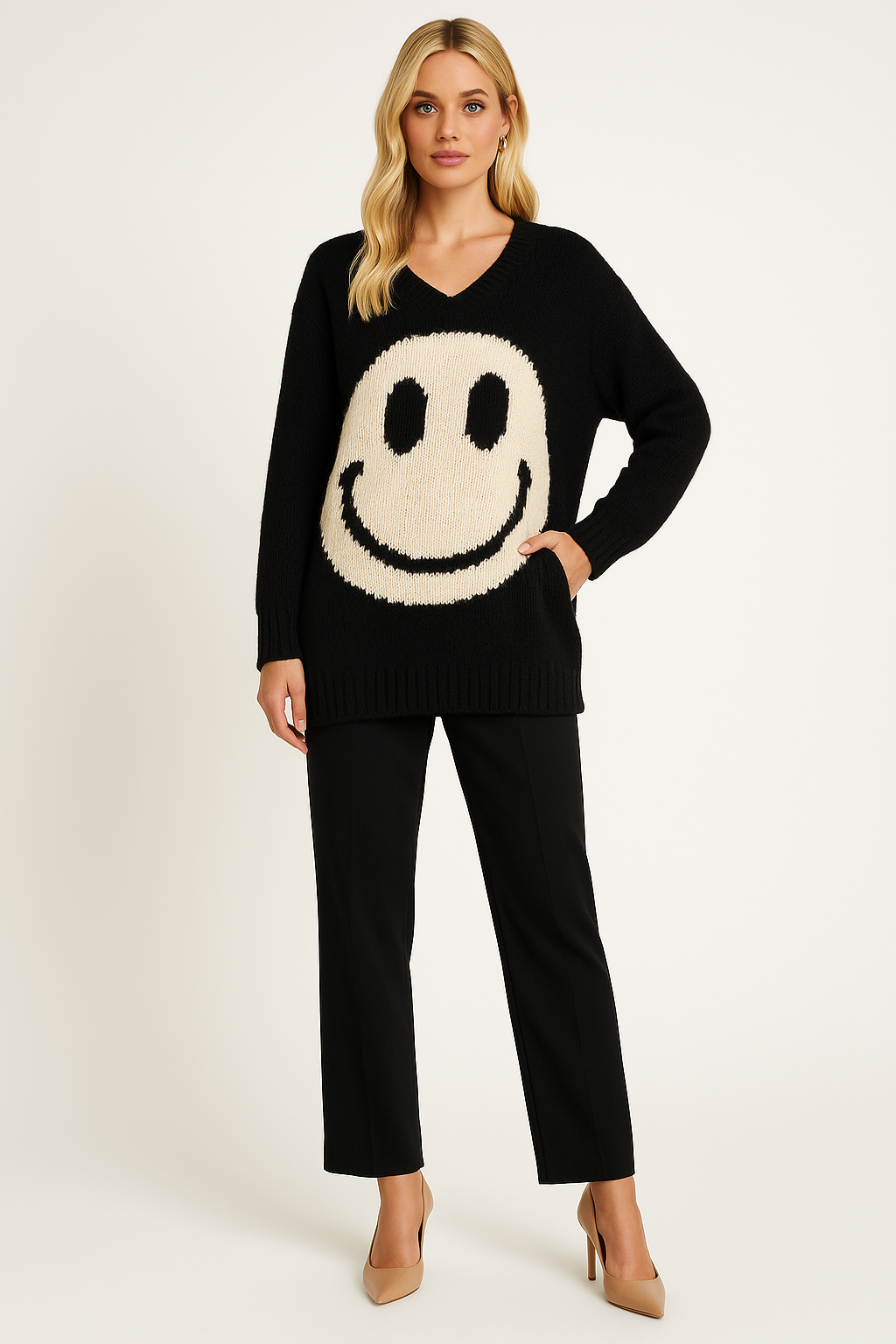 Women's Oversized Smiley Knit Sweater