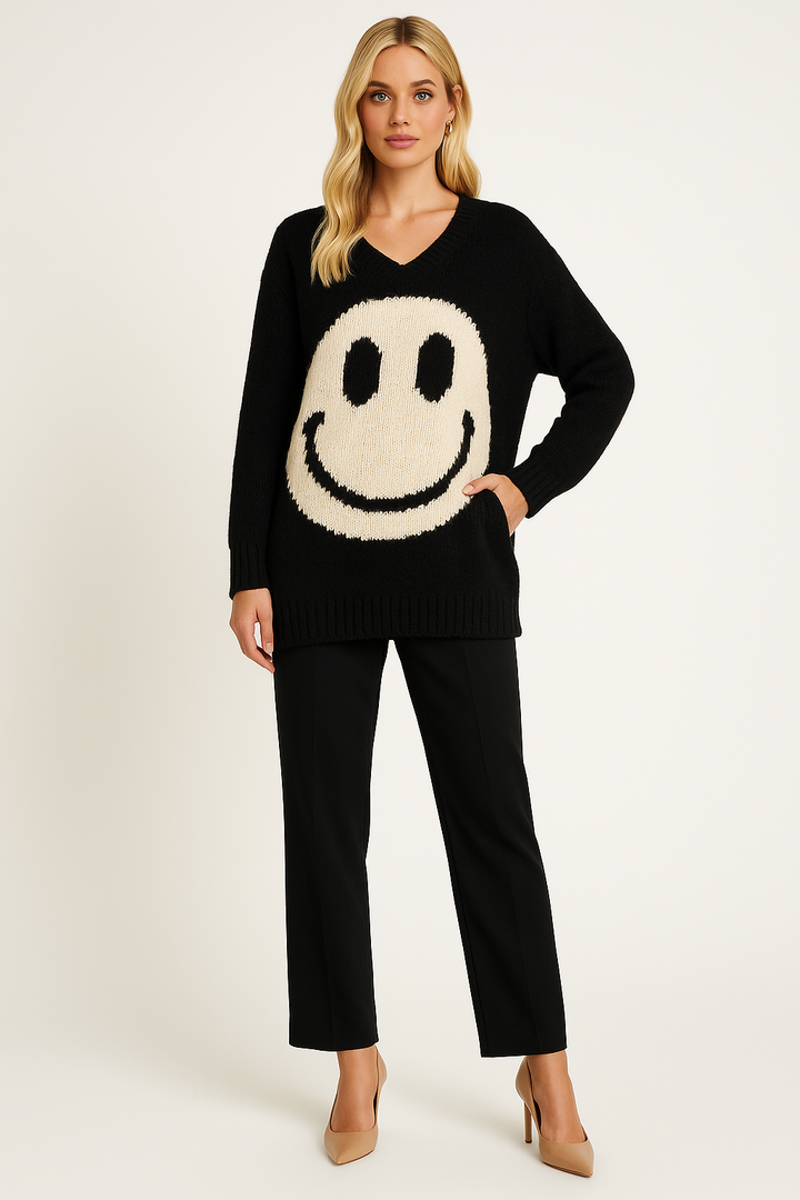 Women's Oversized Smiley Knit Sweater
