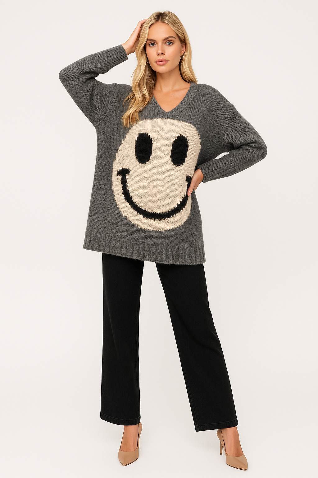 Women's Oversized Smiley Knit Sweater