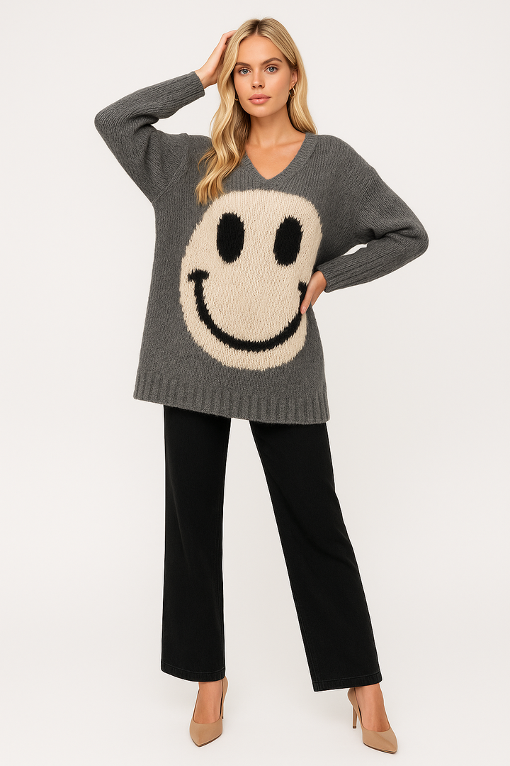 Women's Oversized Smiley Knit Sweater