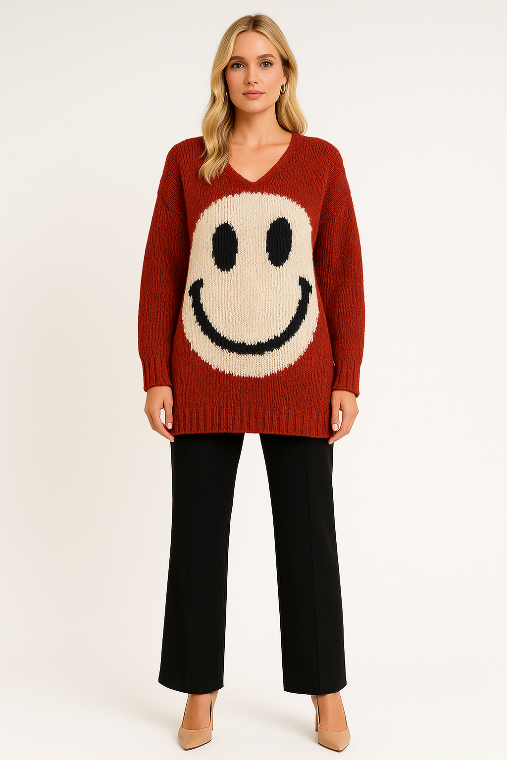 Women's Oversized Smiley Knit Sweater