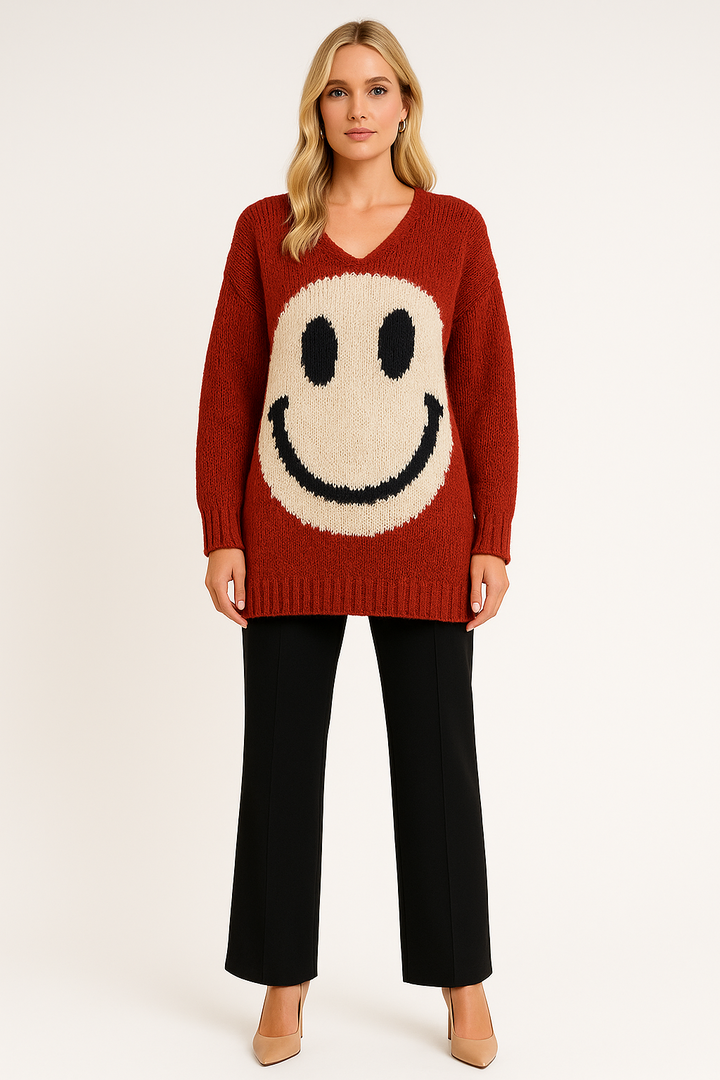 Women's Oversized Smiley Knit Sweater