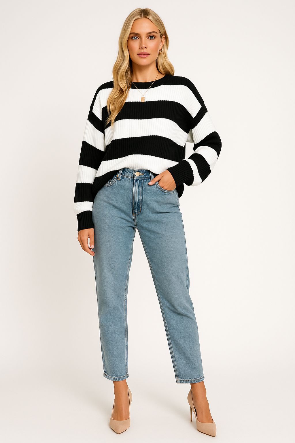 Women’s Oversized Striped Knit Pullover Sweater
