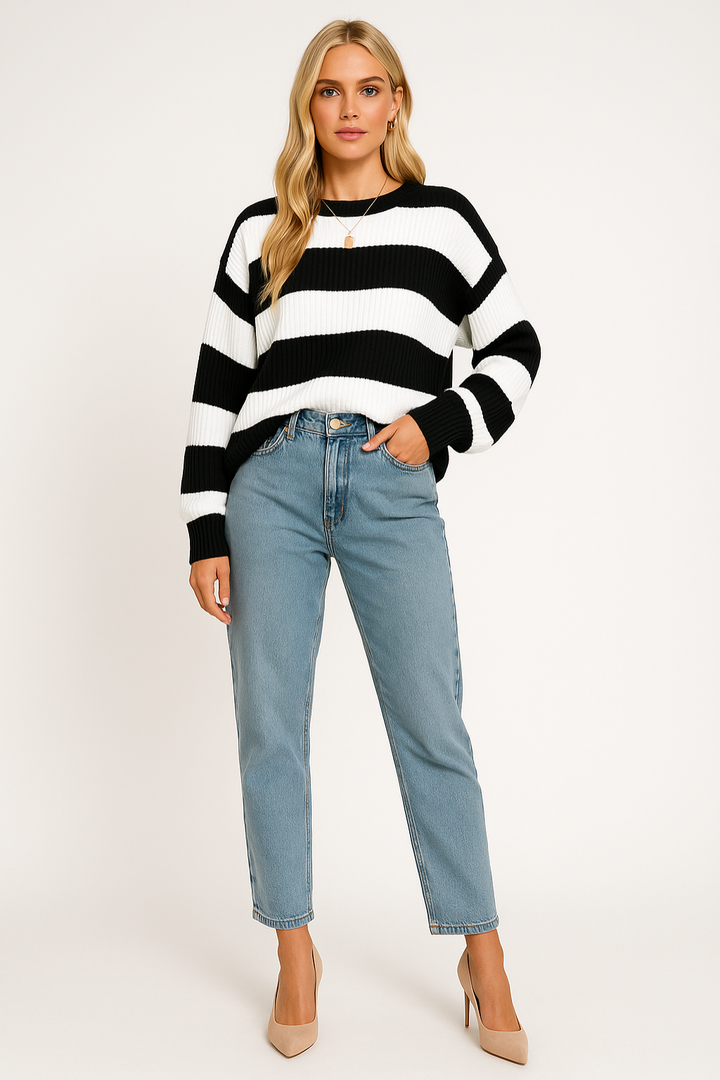 Women’s Oversized Striped Knit Pullover Sweater