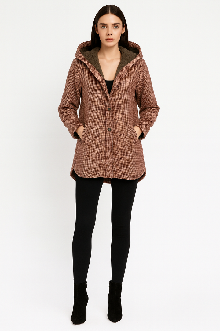 Women’s Plaid Hooded Coat with Buttons