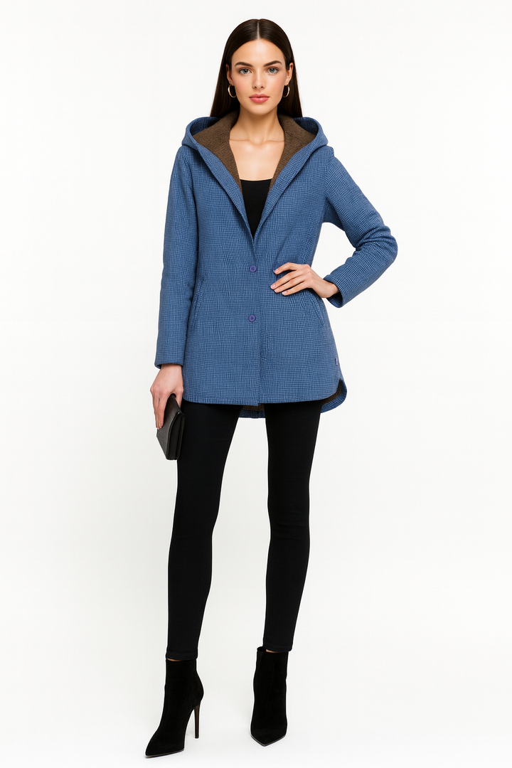 Women’s Plaid Hooded Coat with Buttons