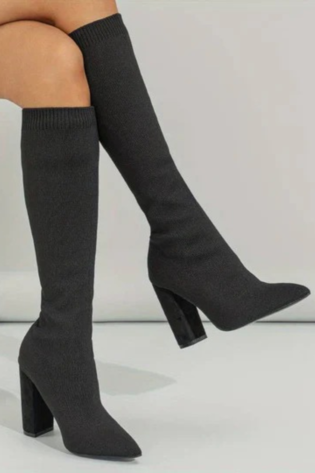 Women's Pointed Toe Knee-High Sock Boots