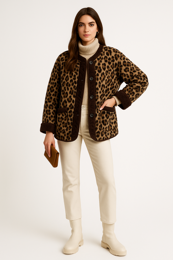 Women’s Round Neck Leopard Print Jacket