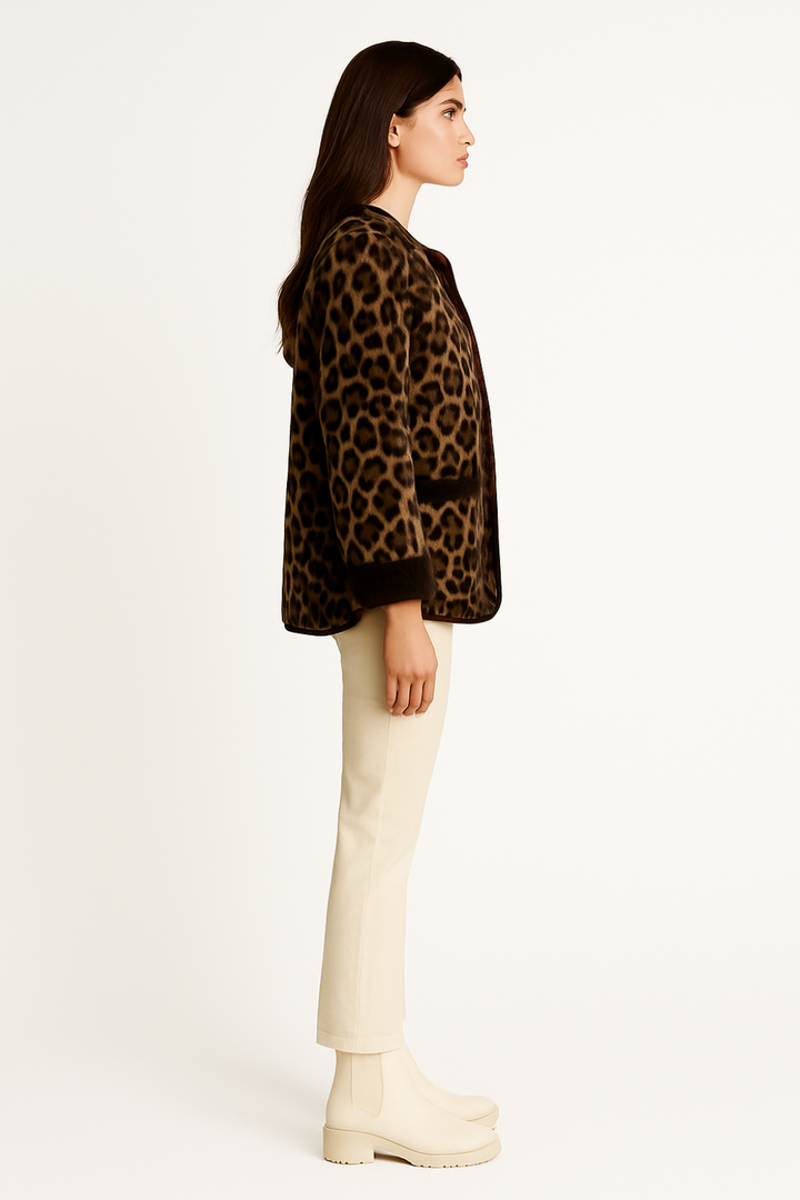 Women’s Round Neck Leopard Print Jacket