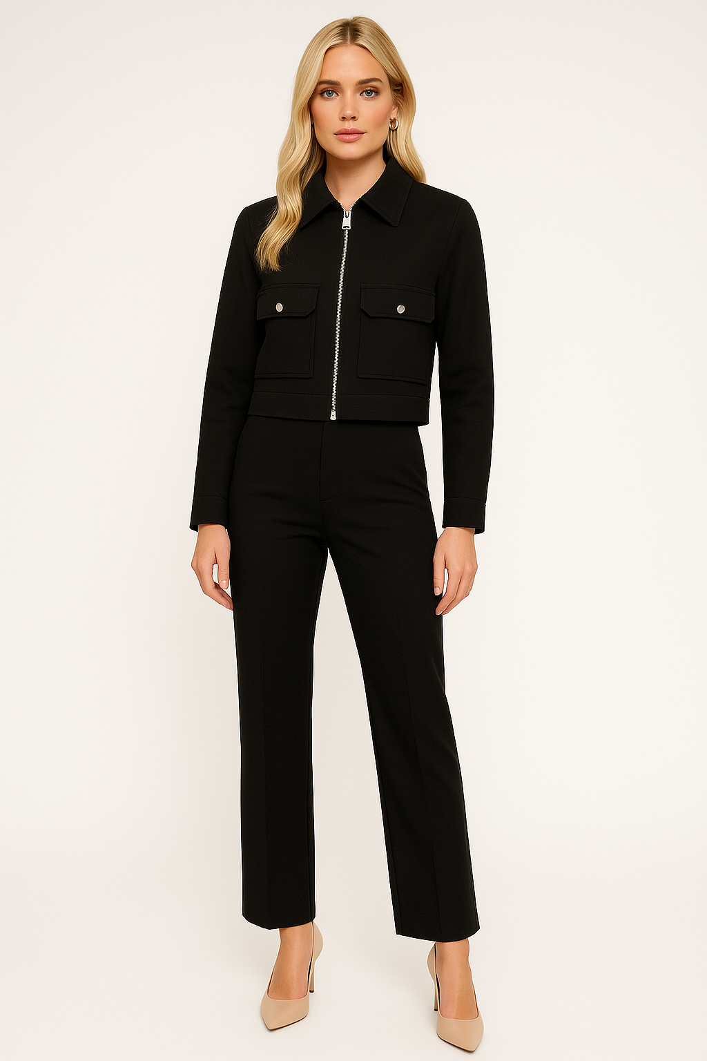 Women's Short Bomber Jacket with Lapel Collar