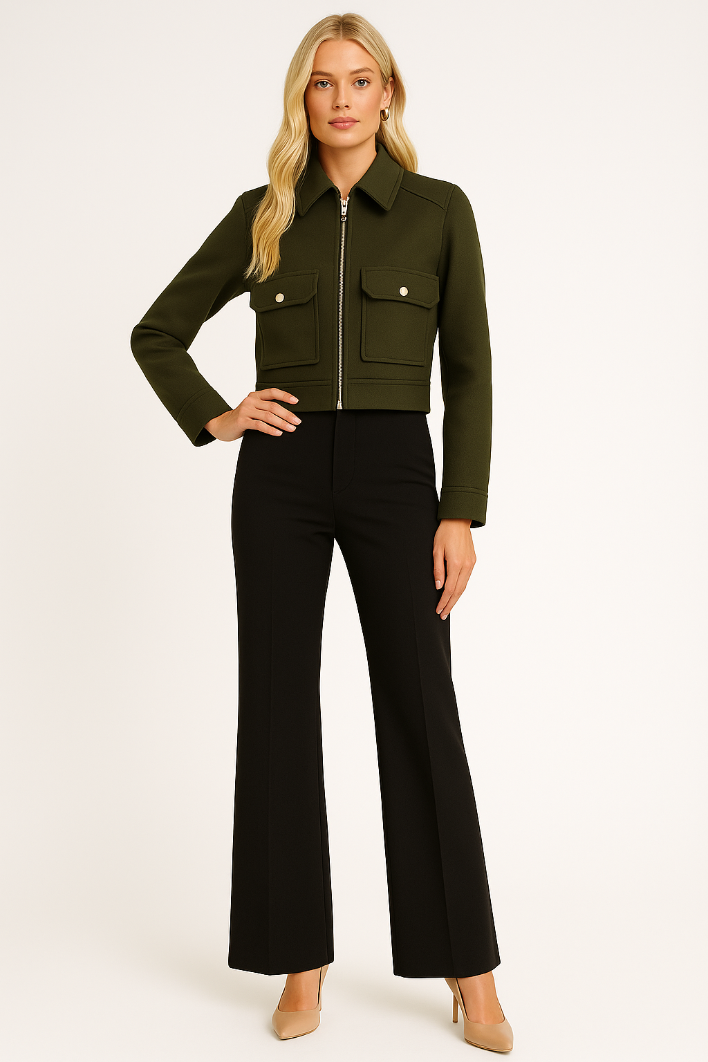 Women's Short Bomber Jacket with Lapel Collar