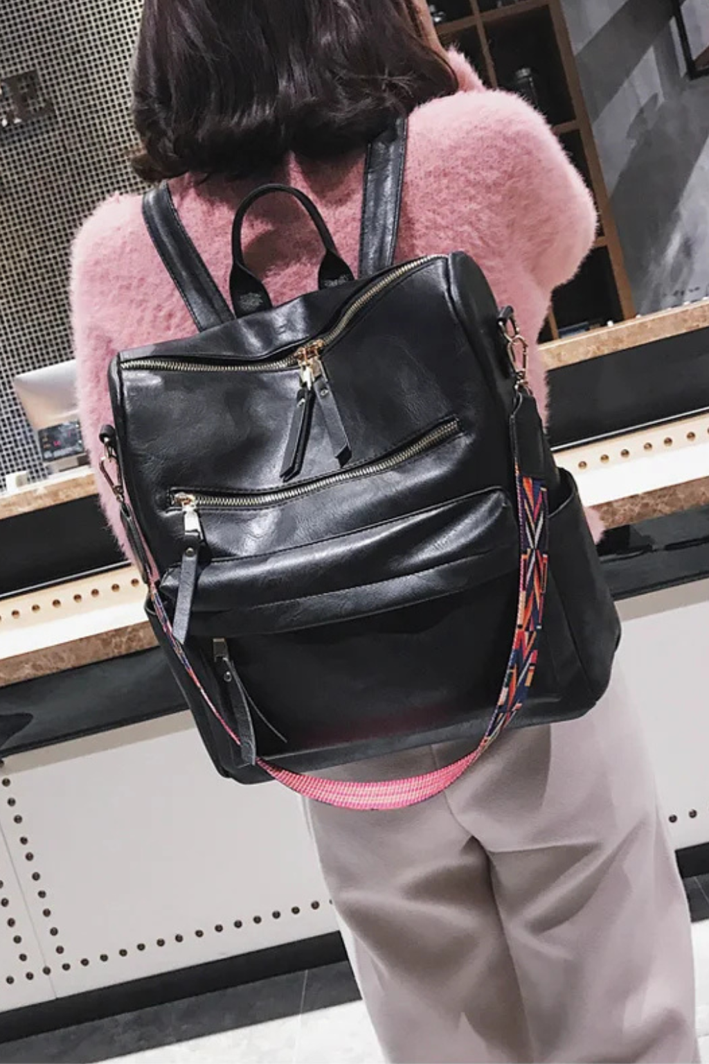 Women's Sleek Vegan Leather Work Backpack