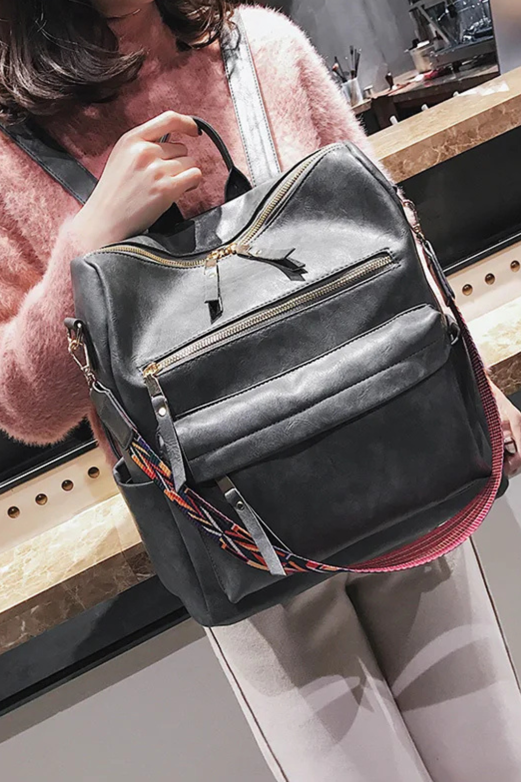 Women's Sleek Vegan Leather Work Backpack