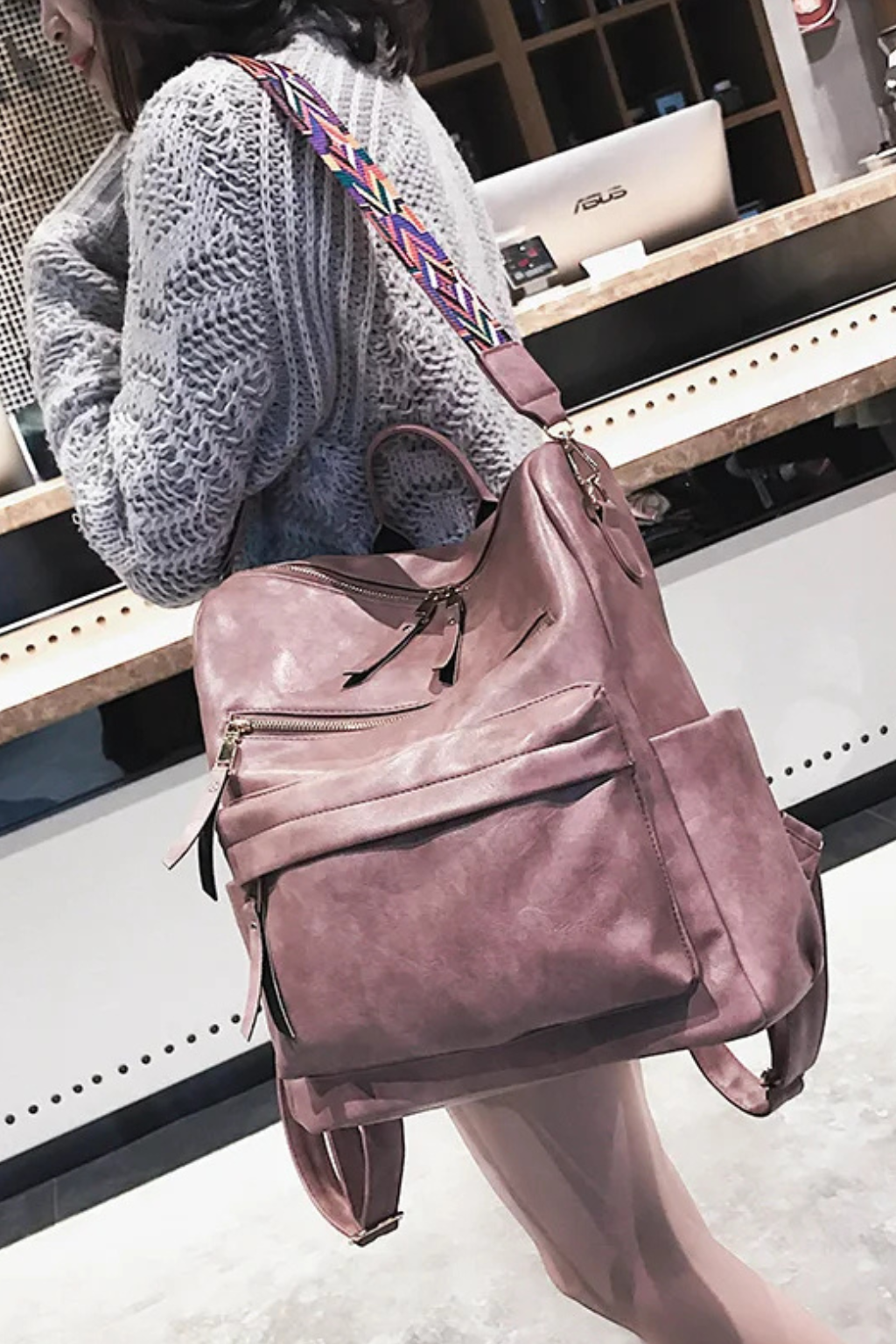 Women's Sleek Vegan Leather Work Backpack