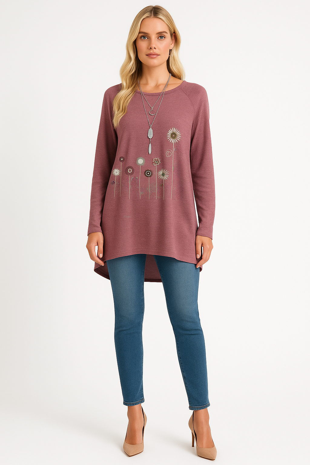 Women's Sweatshirt with 3D Floral Embroidery