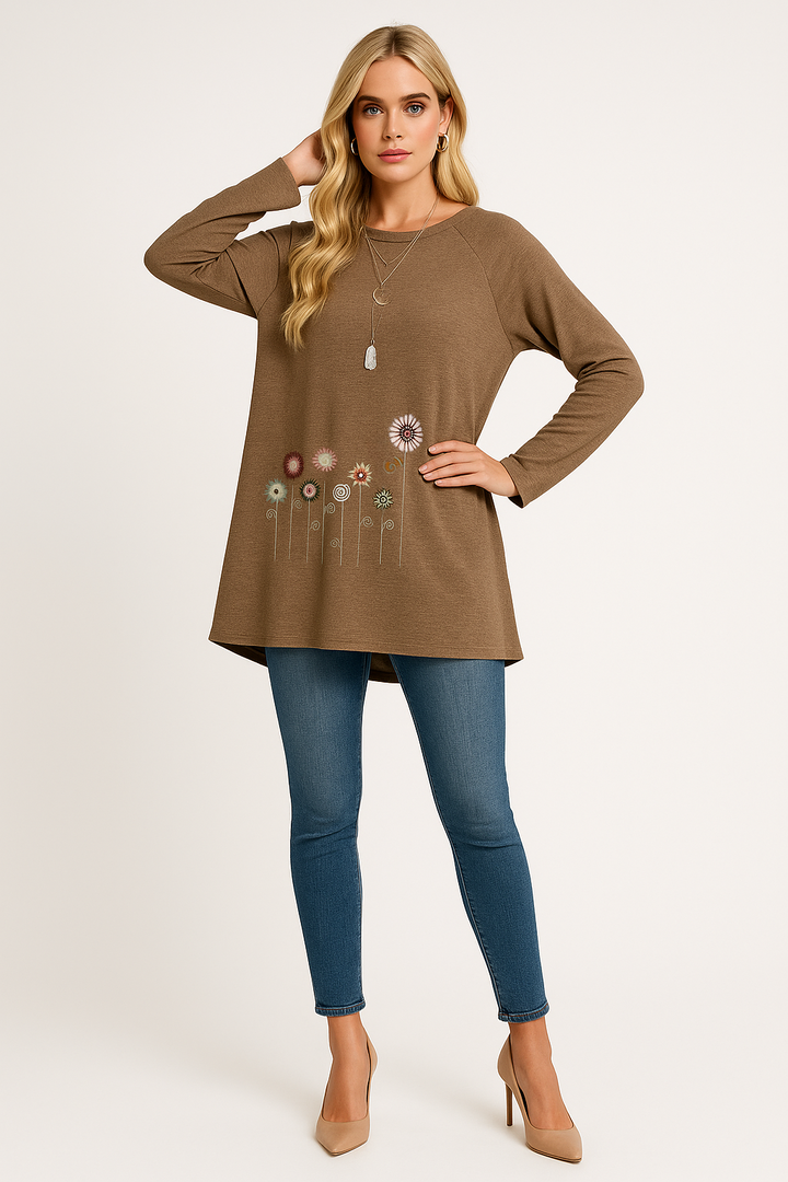 Women's Sweatshirt with 3D Floral Embroidery