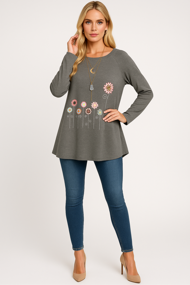 Women's Sweatshirt with 3D Floral Embroidery