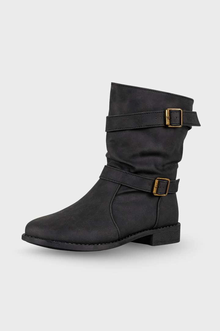 Women's Vintage Buckle Strap Mid-Calf Boots
