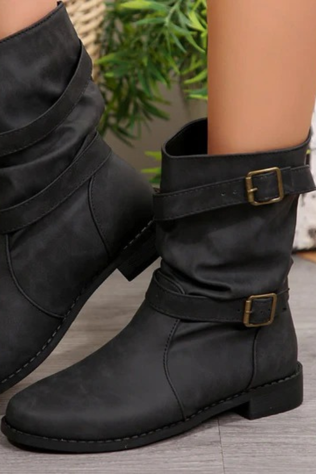 Women's Vintage Buckle Strap Mid-Calf Boots