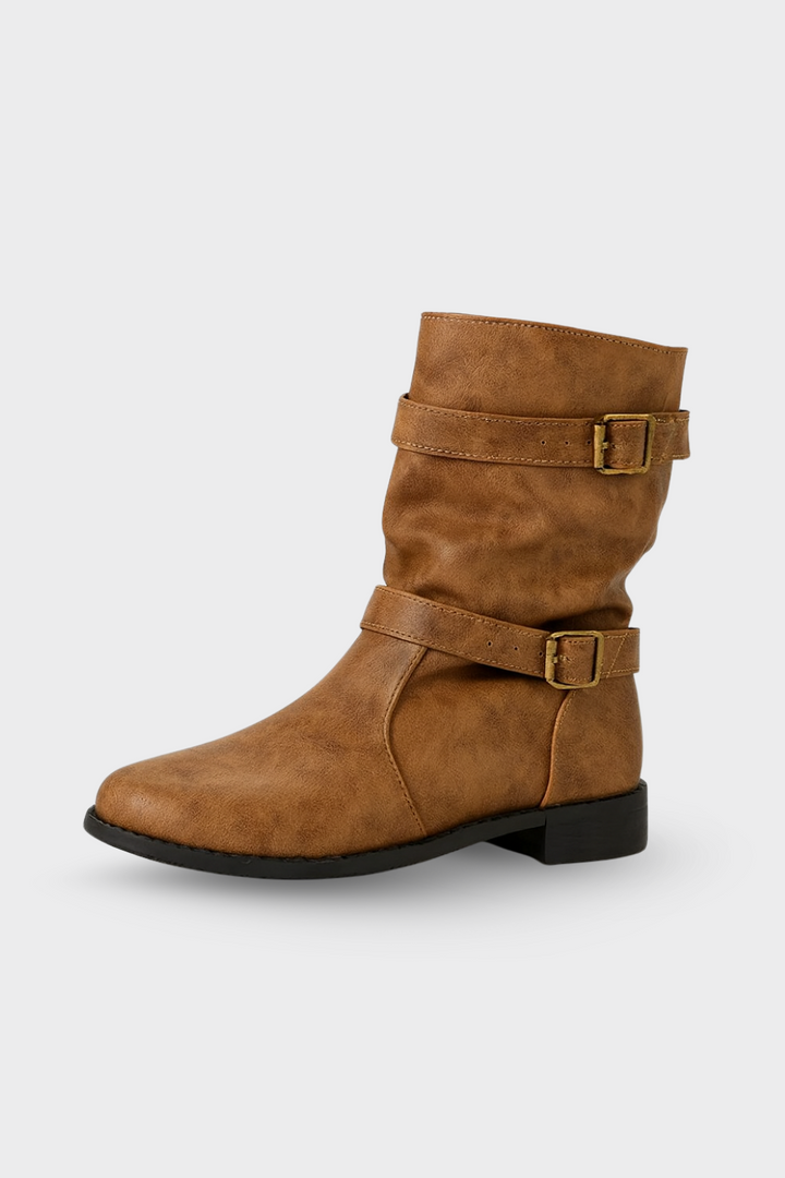 Women's Vintage Buckle Strap Mid-Calf Boots