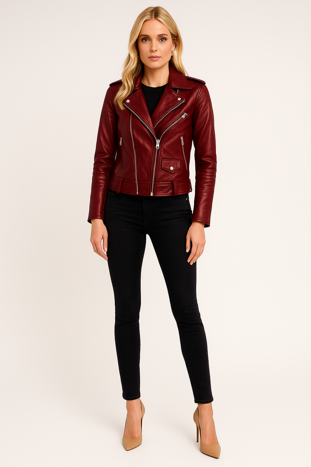 Women’s Vintage Leather Jacket with Zipper Closure