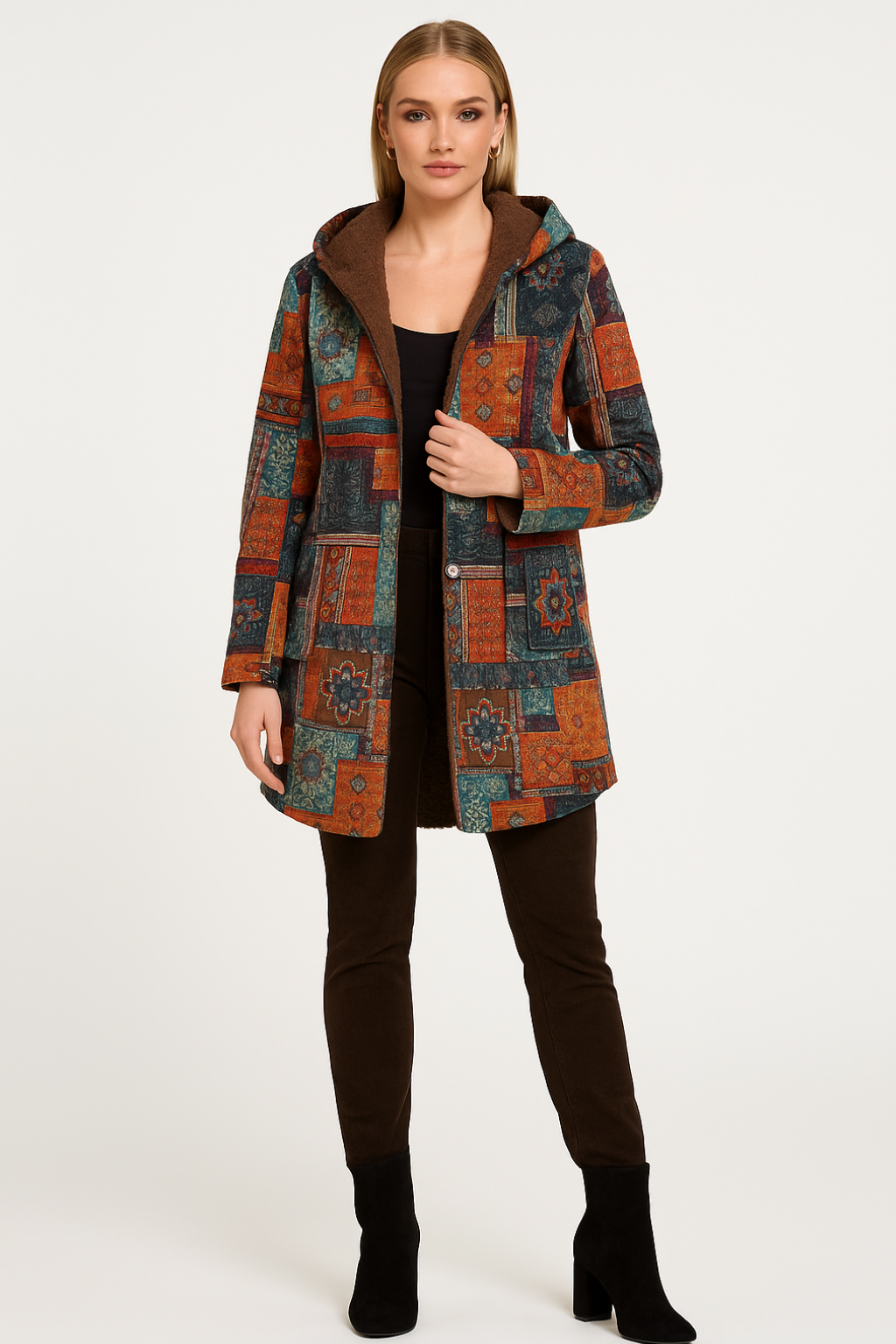 Women's Warm Floral Winter Hooded Jacket