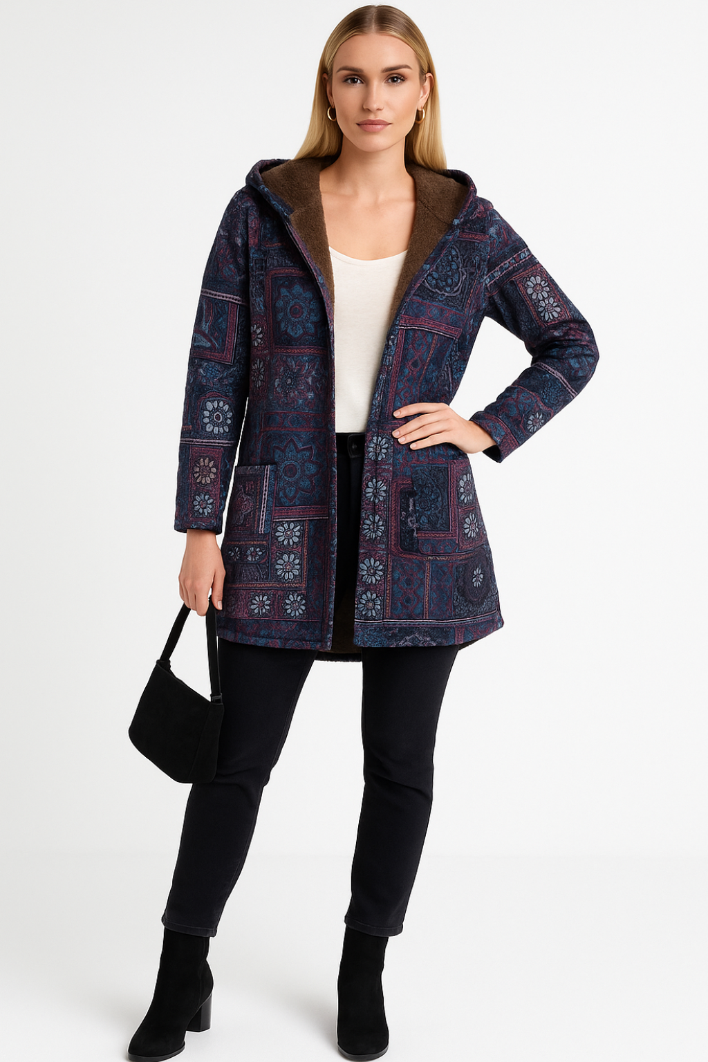 Women's Warm Floral Winter Hooded Jacket