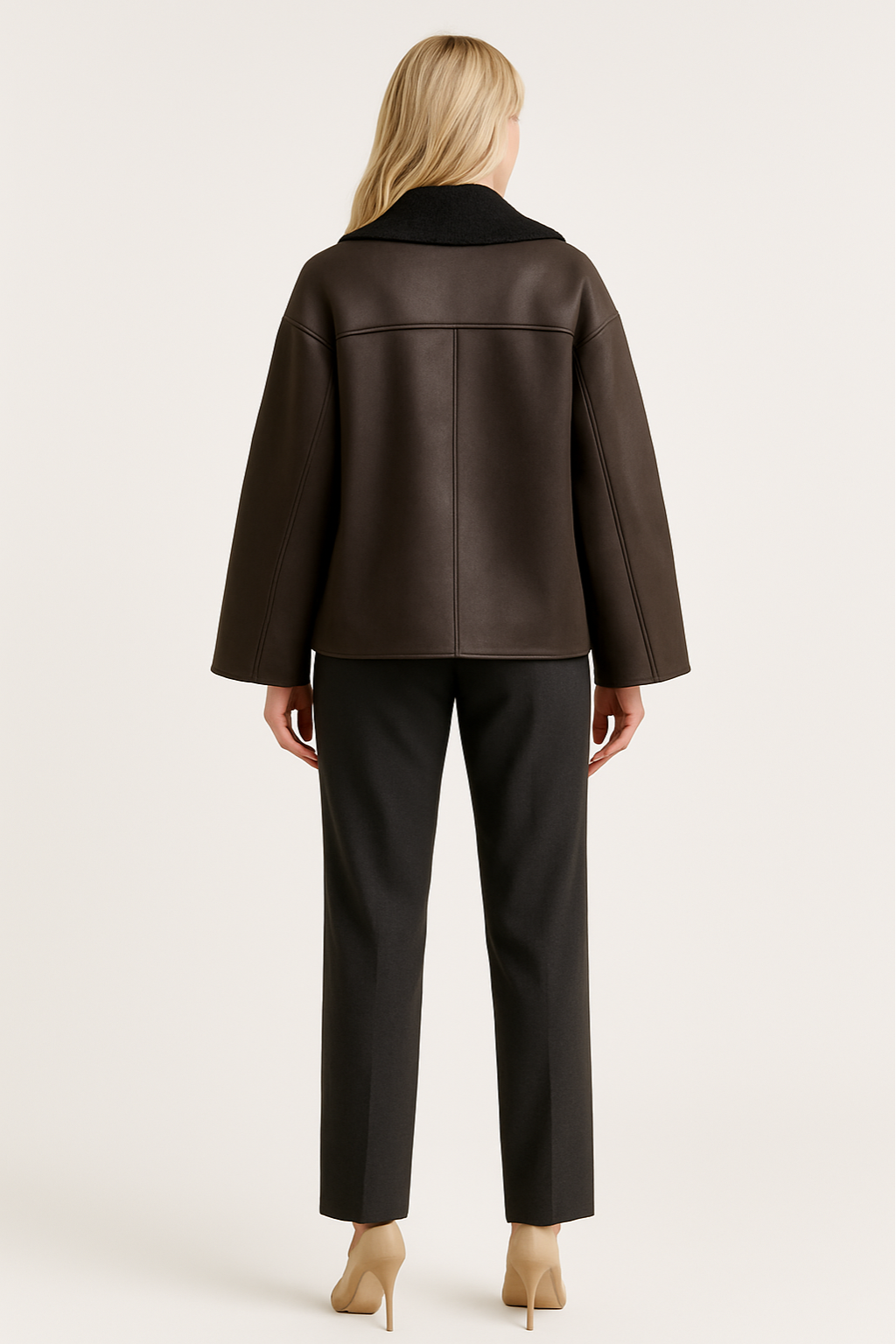 Women's Winter Leather Jacket with Plush Interior and Oversized Collar