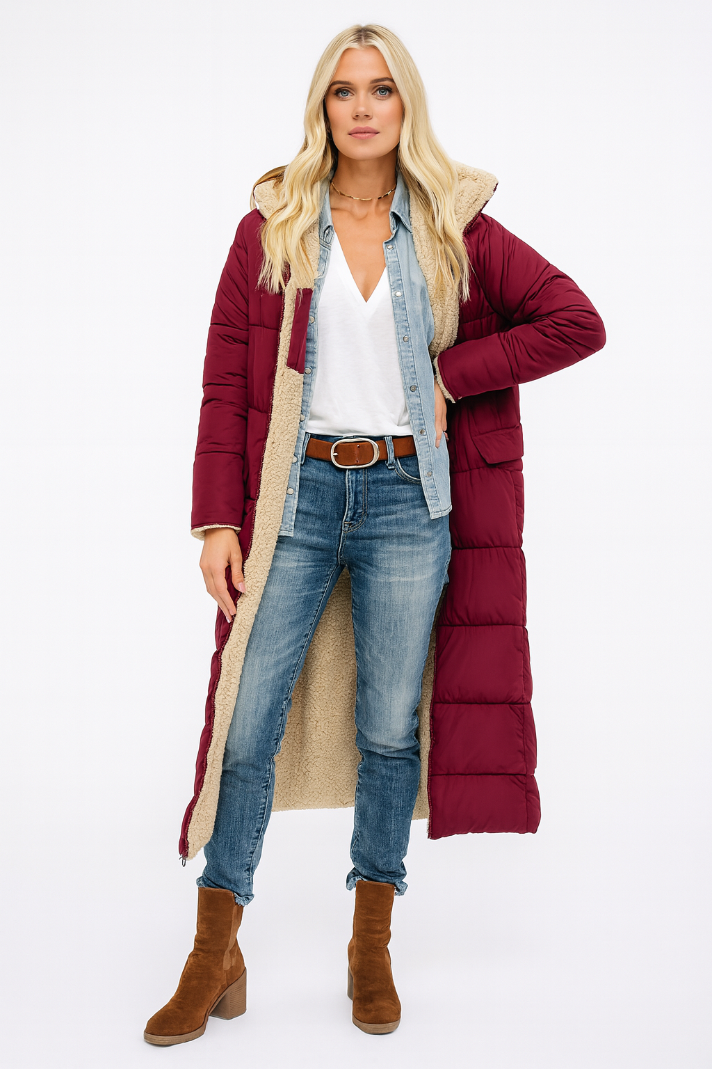 Women's Winter Puffer Trench Coat