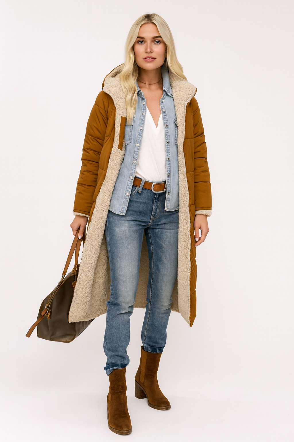Women's Winter Puffer Trench Coat