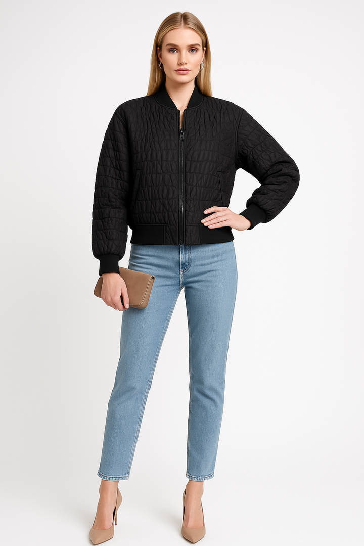 Women’s Zip-Front Quilted Bomber Jacket