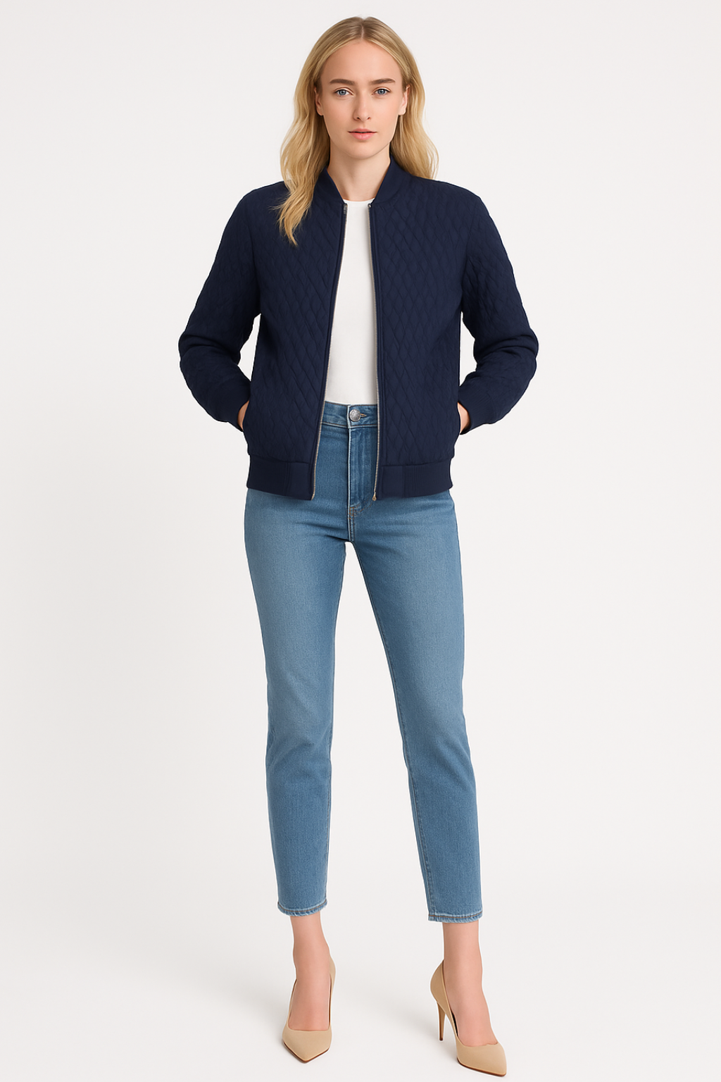 Women’s Zip-Front Quilted Bomber Jacket