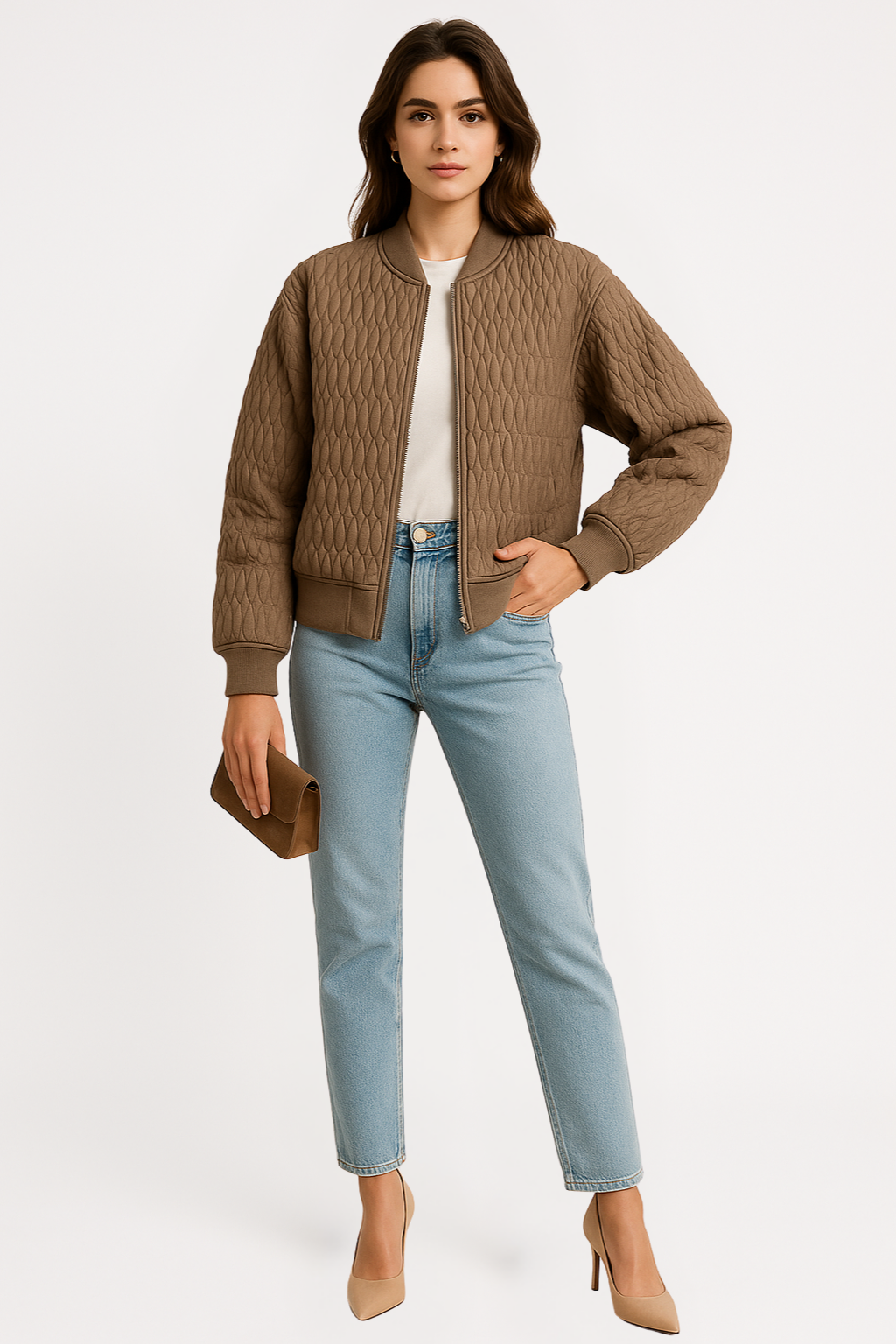 Women’s Zip-Front Quilted Bomber Jacket