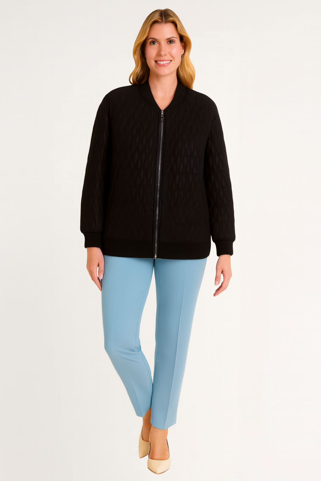 Women’s Zip-Front Quilted Bomber Jacket
