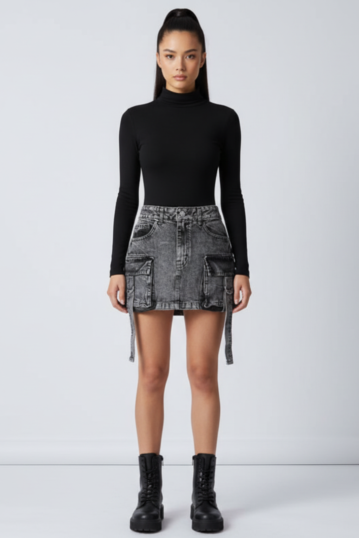 Women's Black Denim Utility Mini Skirt