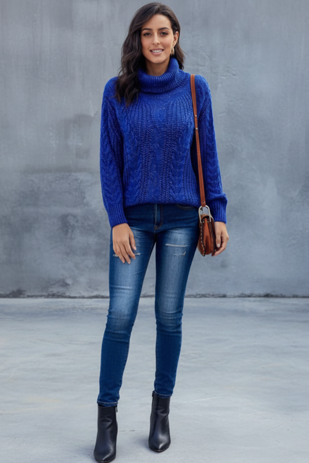 Women’s Braided Knit Turtleneck Sweater