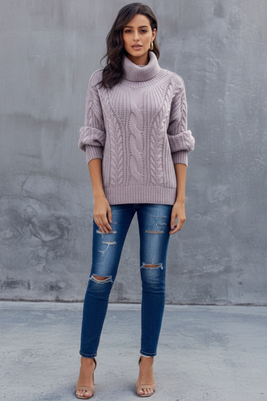 Women’s Braided Knit Turtleneck Sweater