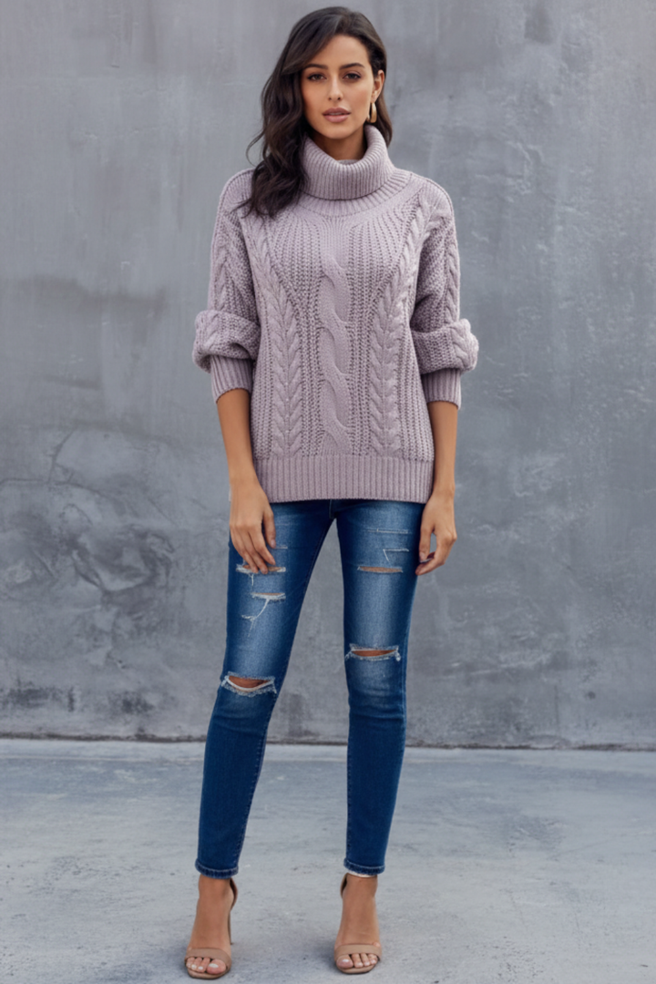 Women’s Braided Knit Turtleneck Sweater