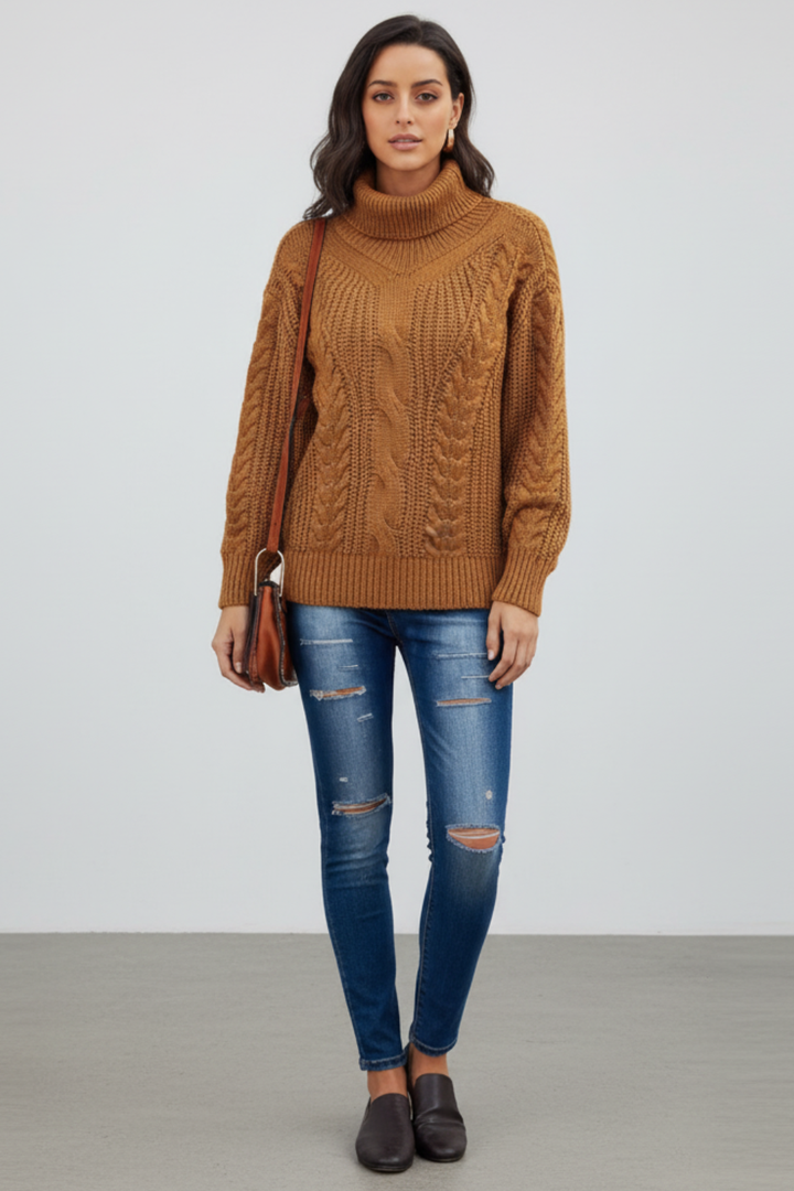Women’s Braided Knit Turtleneck Sweater