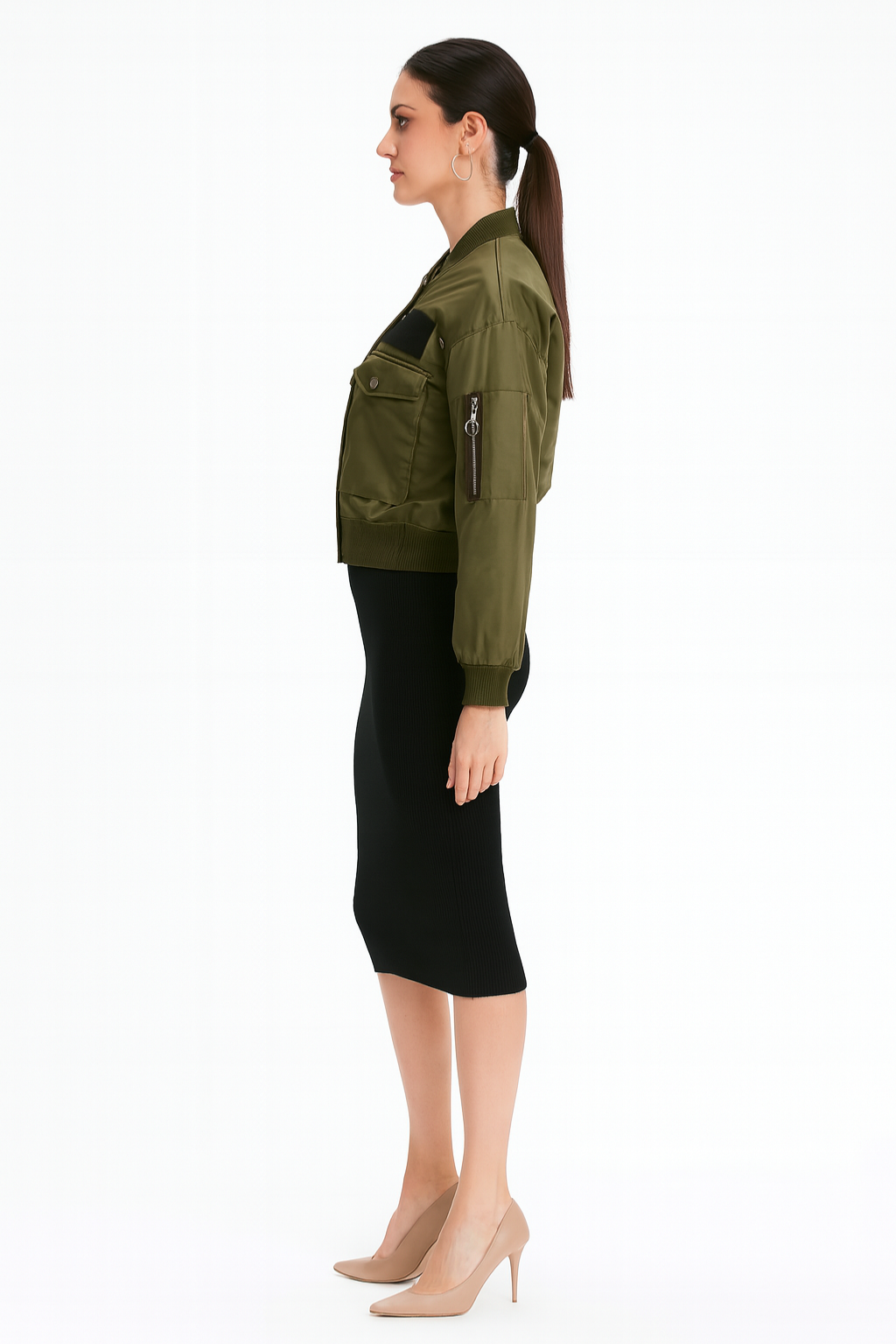 Women’s Cropped Zip-Up Utility Jacket with Front Pockets