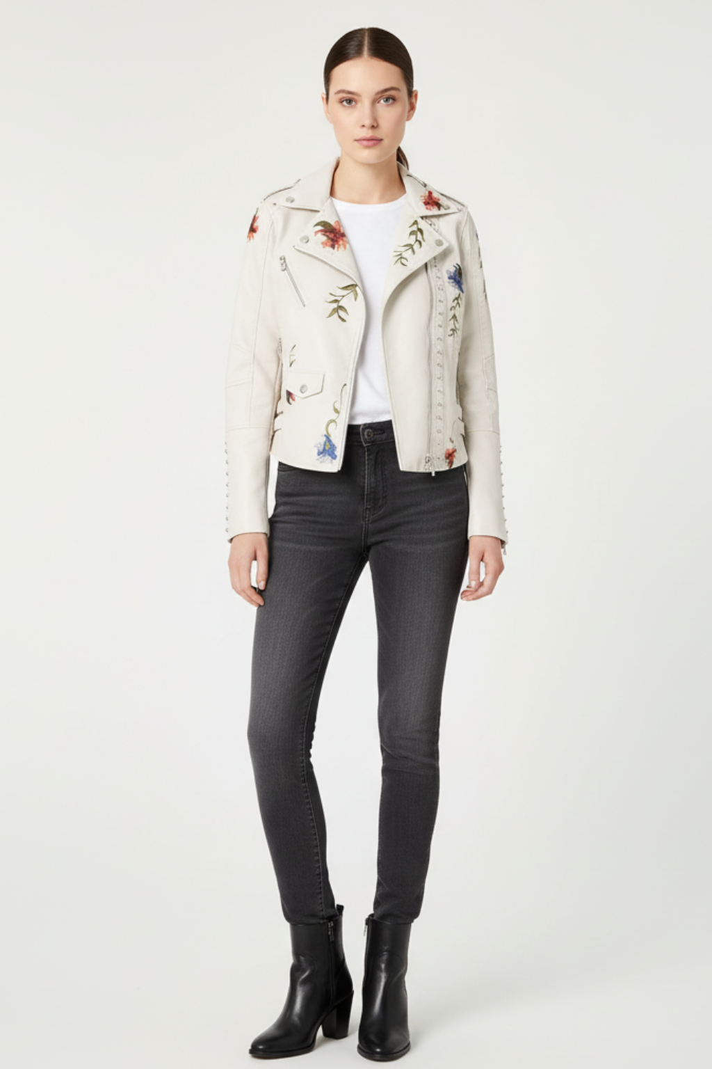 Women’s Embroidered Faux Leather Biker Jacket