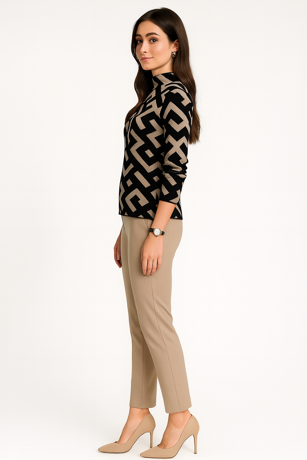 Women’s Geometric Knit Long Sleeve Sweater