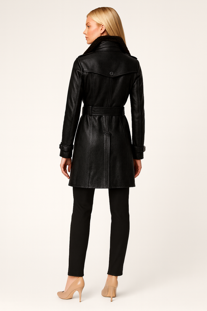 Women's Long Leather Trench Coat
