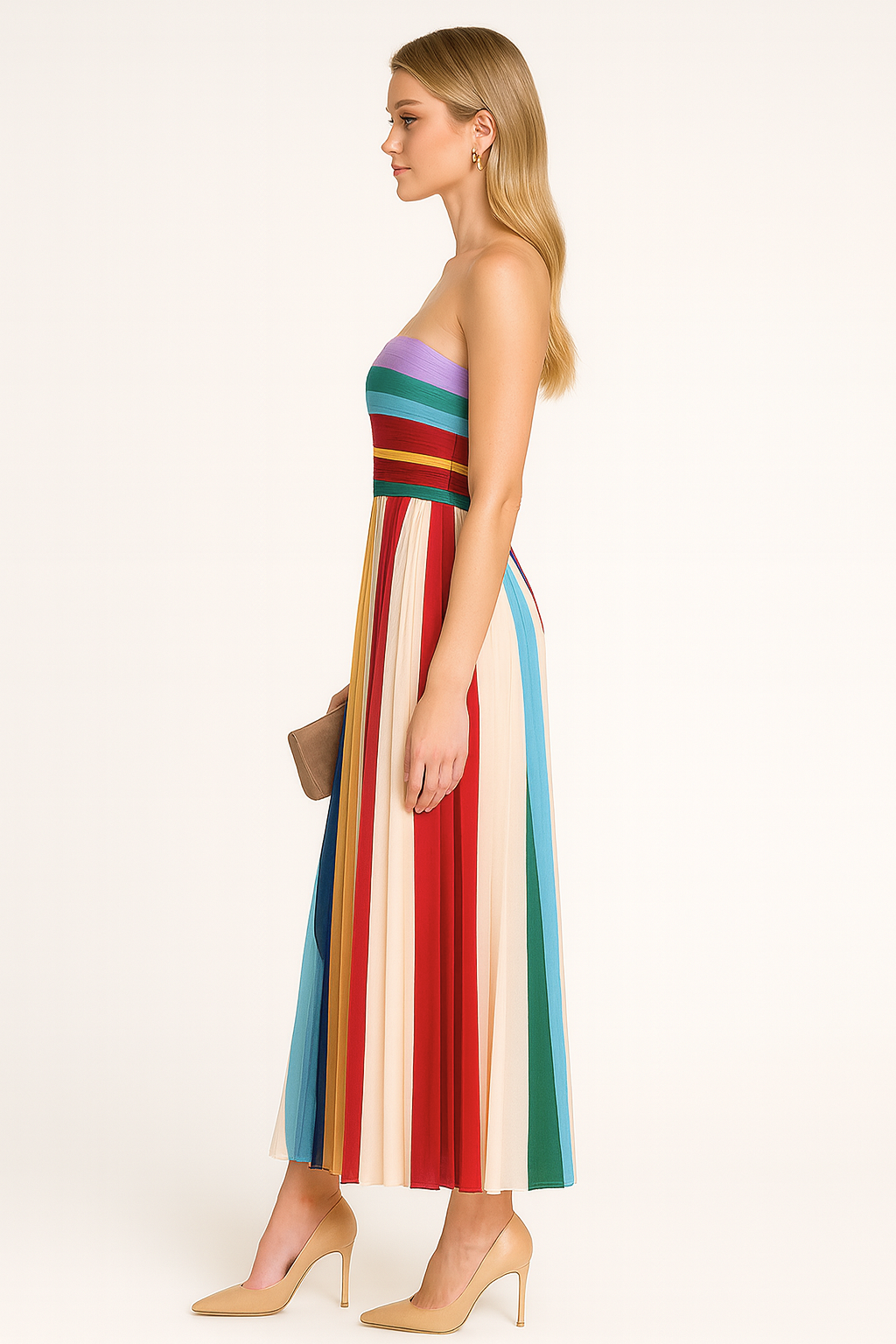 Women’s Multicolor Strapless Pleated Maxi Dress