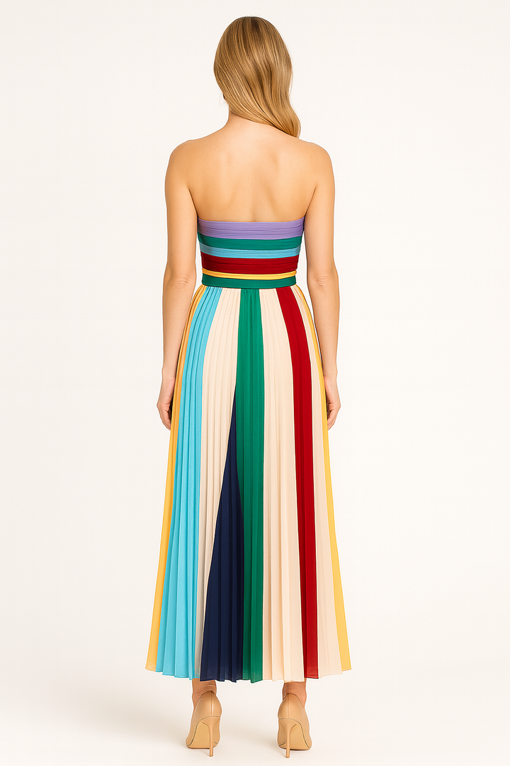 Women’s Multicolor Strapless Pleated Maxi Dress
