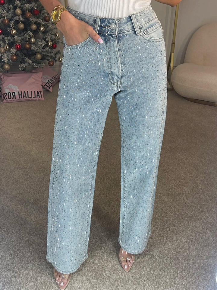 Women’s Rhinestone Embellished Straight Leg Jeans