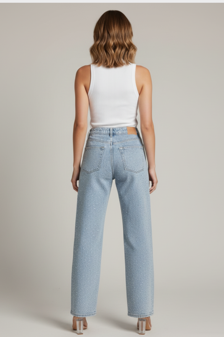Women’s Rhinestone Embellished Straight Leg Jeans