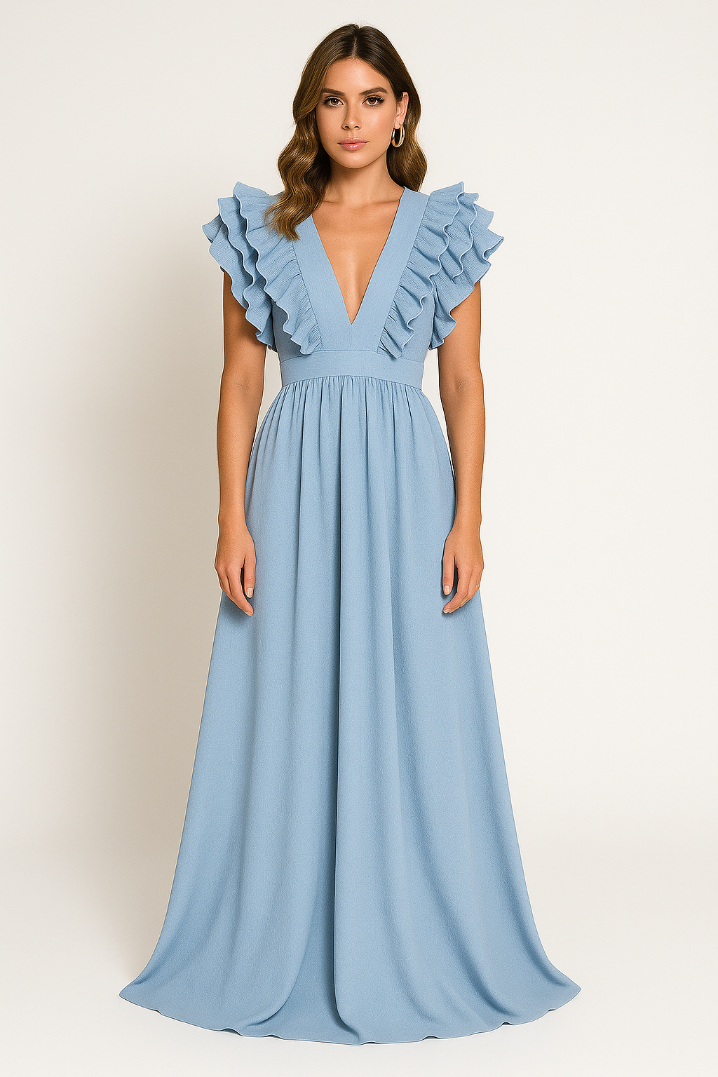Women’s Ruffle Sleeve Plunge Maxi Dress