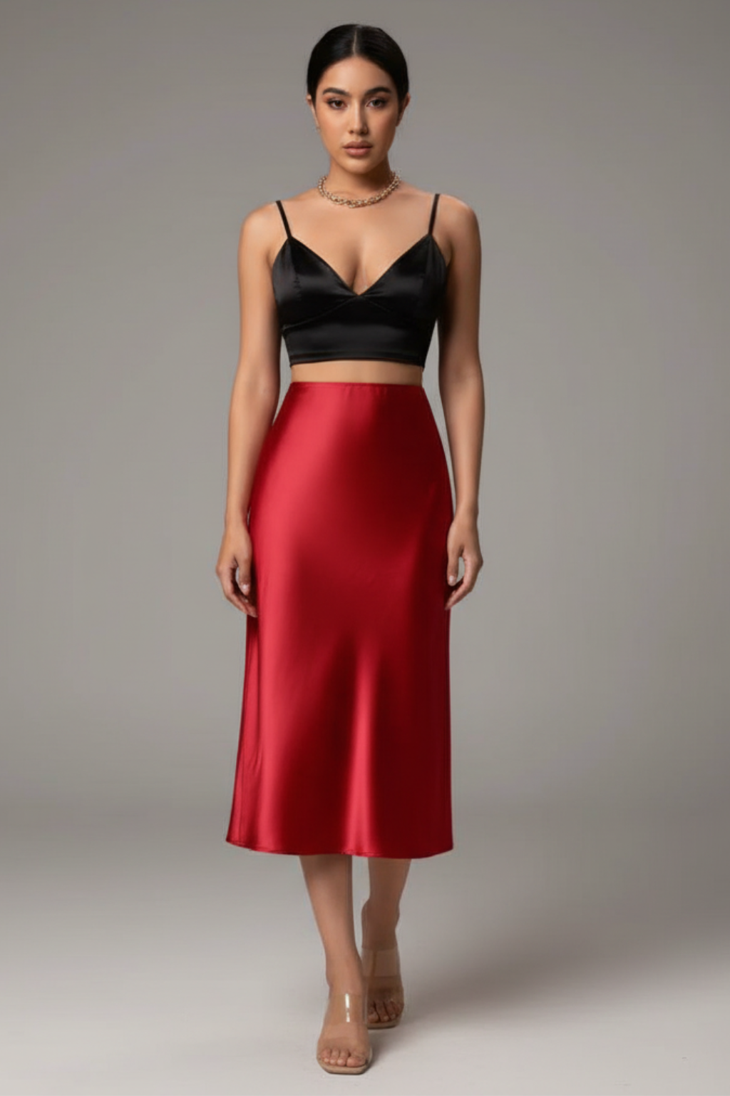 Women’s Satin A-Line Midi Skirt